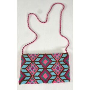 Wayuu Authentic Woven macrame purse Bag Crossbody Pink Teal Boho Aztec Zipper